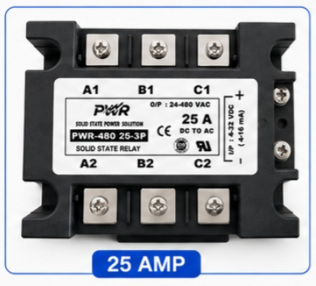 PWR-DC to AC 480-25-3P Three-Phase SSR   25 Amp (Solid State Relay)