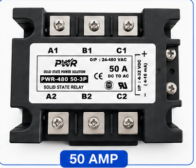 PWR-DC to AC 480-50-3P Three-Phase SSR  50 Amp (Solid State Relay)